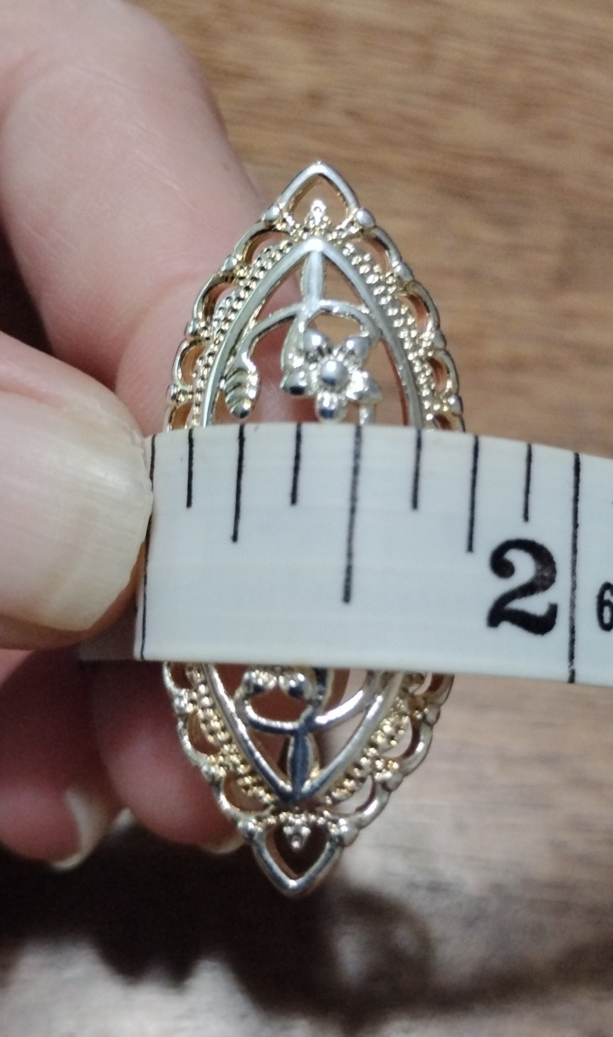 Vintage 1980’s 925 Sterling Silver Flower and Hearts Scrollwork Elongated Ring