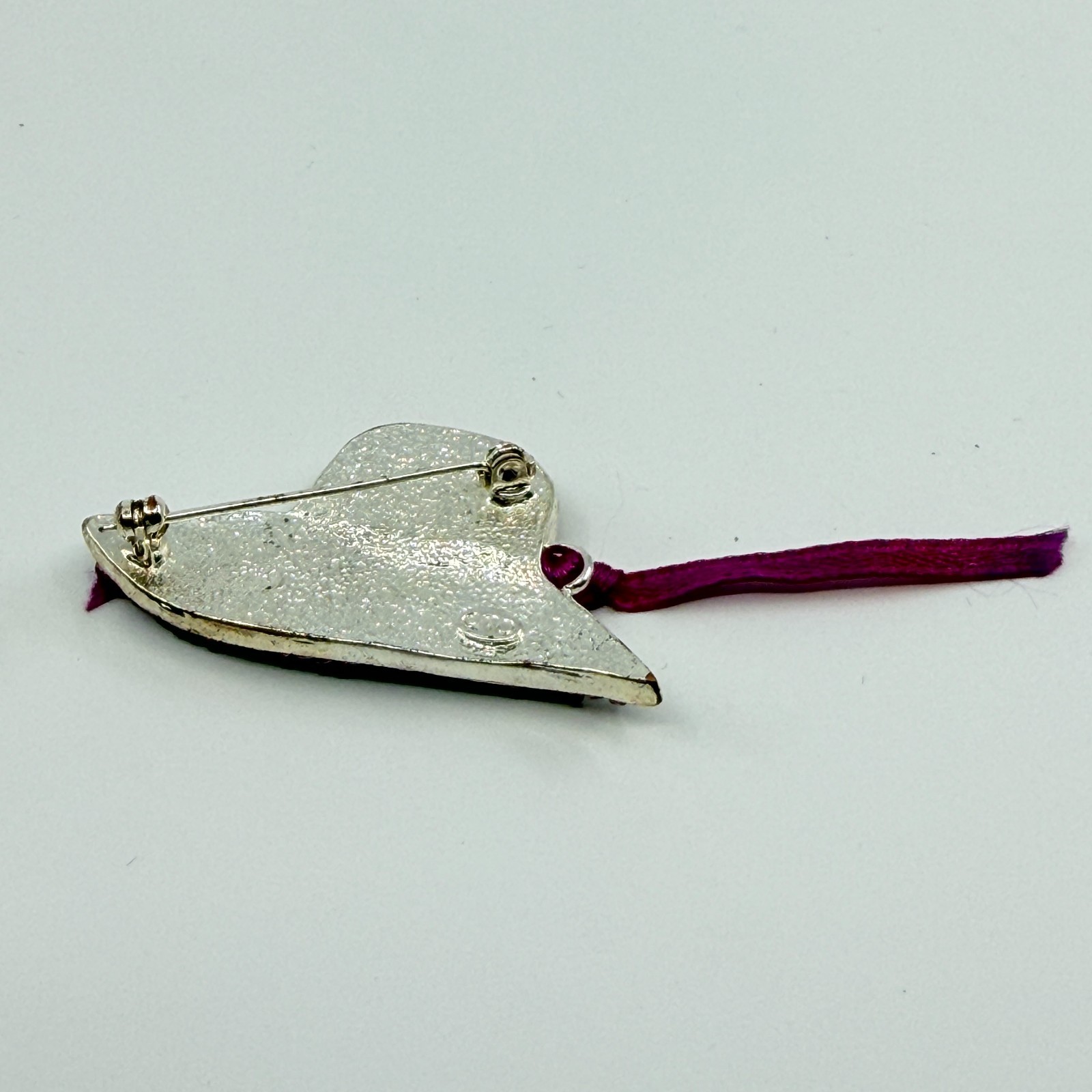 Vintage Chico’s Red Glitter Enamel Sun Hat Brooch Purple Ribbon Beaded Pin