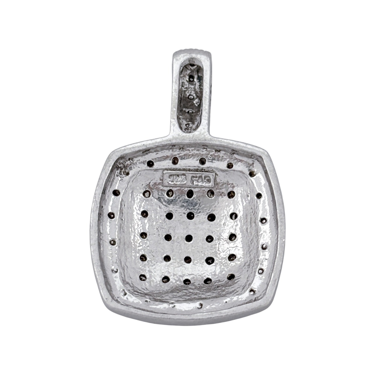 Sterling Silver 925 White Black Diamond Cushion Pendant