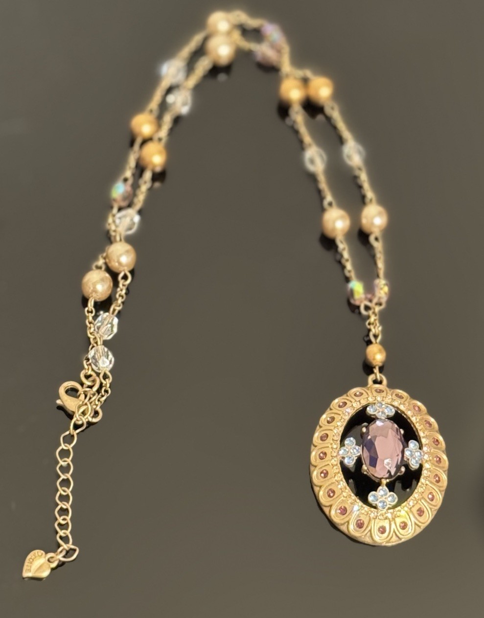 Vintage Carolee Necklace Purple And Blue Crystal Rhinestones Pendant