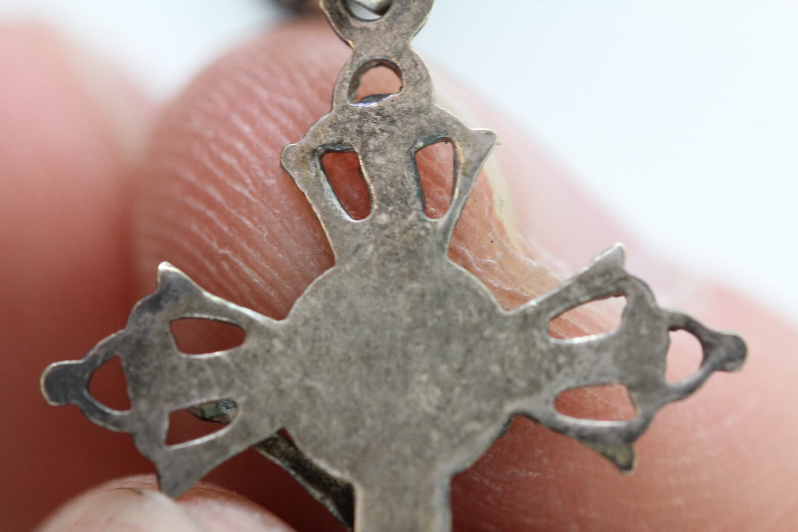 ANTIQUE ROSE ROSARY BEADS CROSS CRUCIFIX STERLING SILVER CHAIN 925 PRAYER