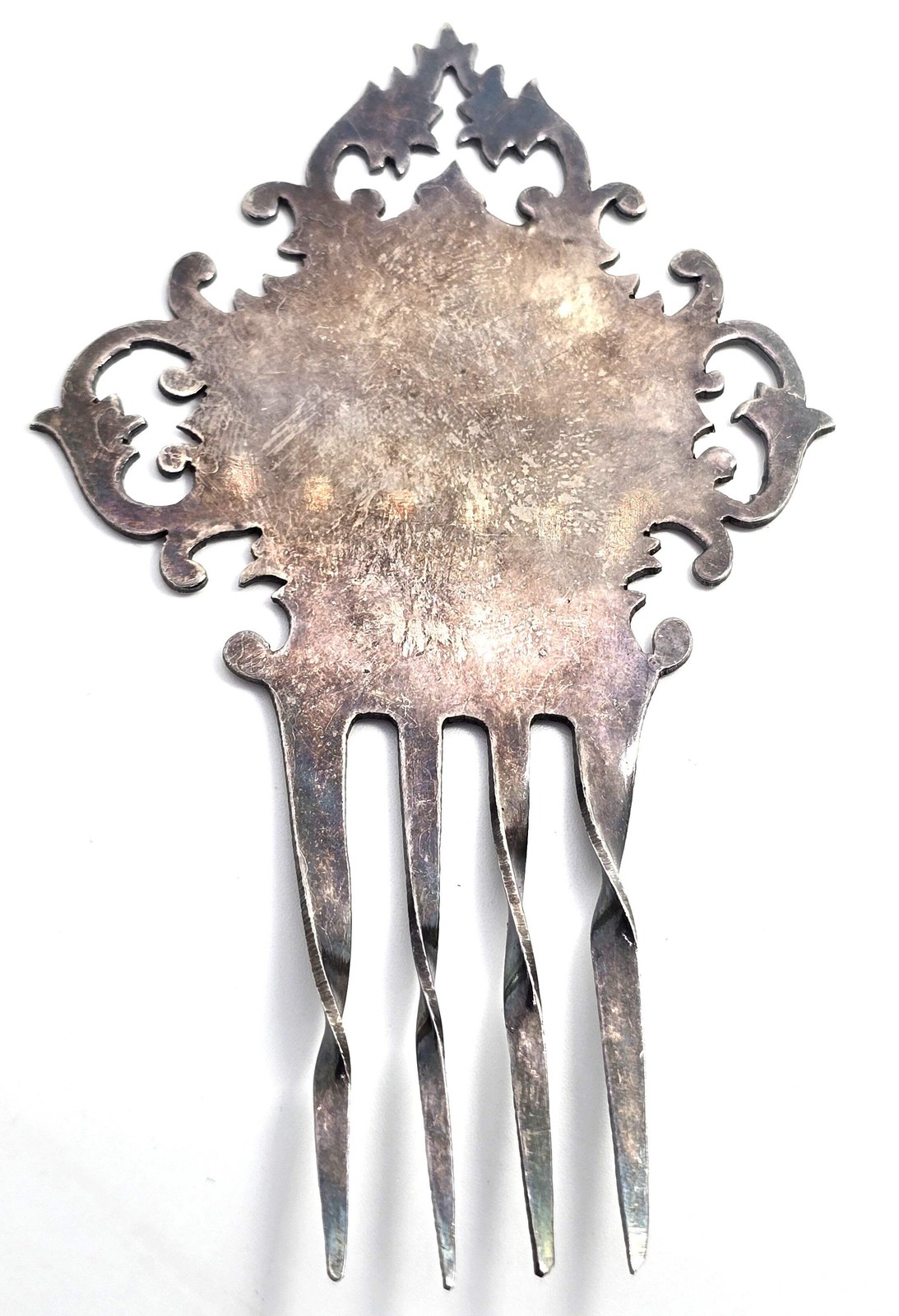Victorian silver plated ornate etched antique hair comb floral hair jewelry