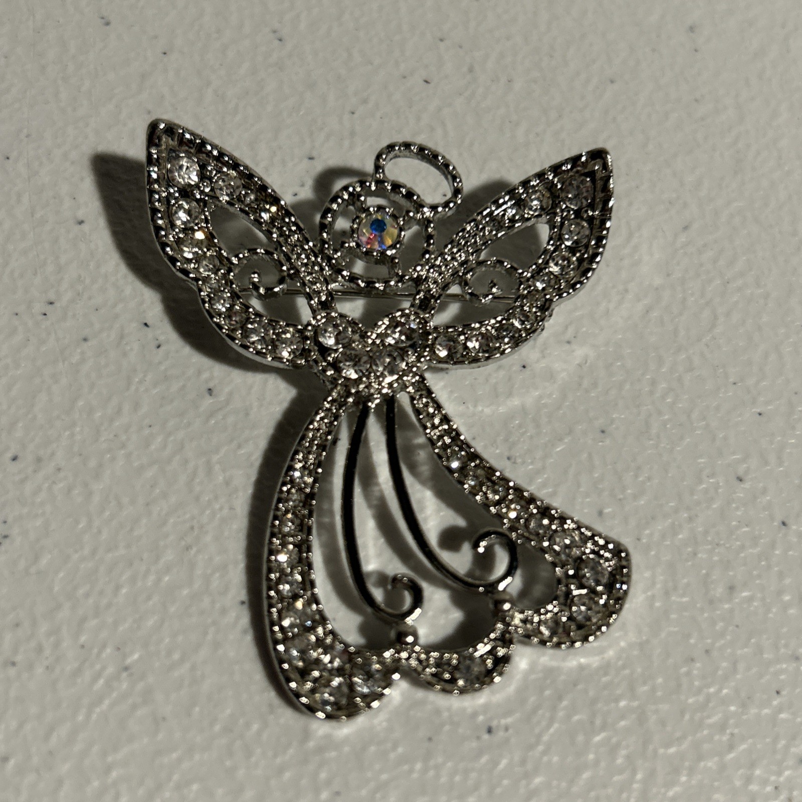 Angel Crystal Brooch Silver approximately 2 1/2” X 2”