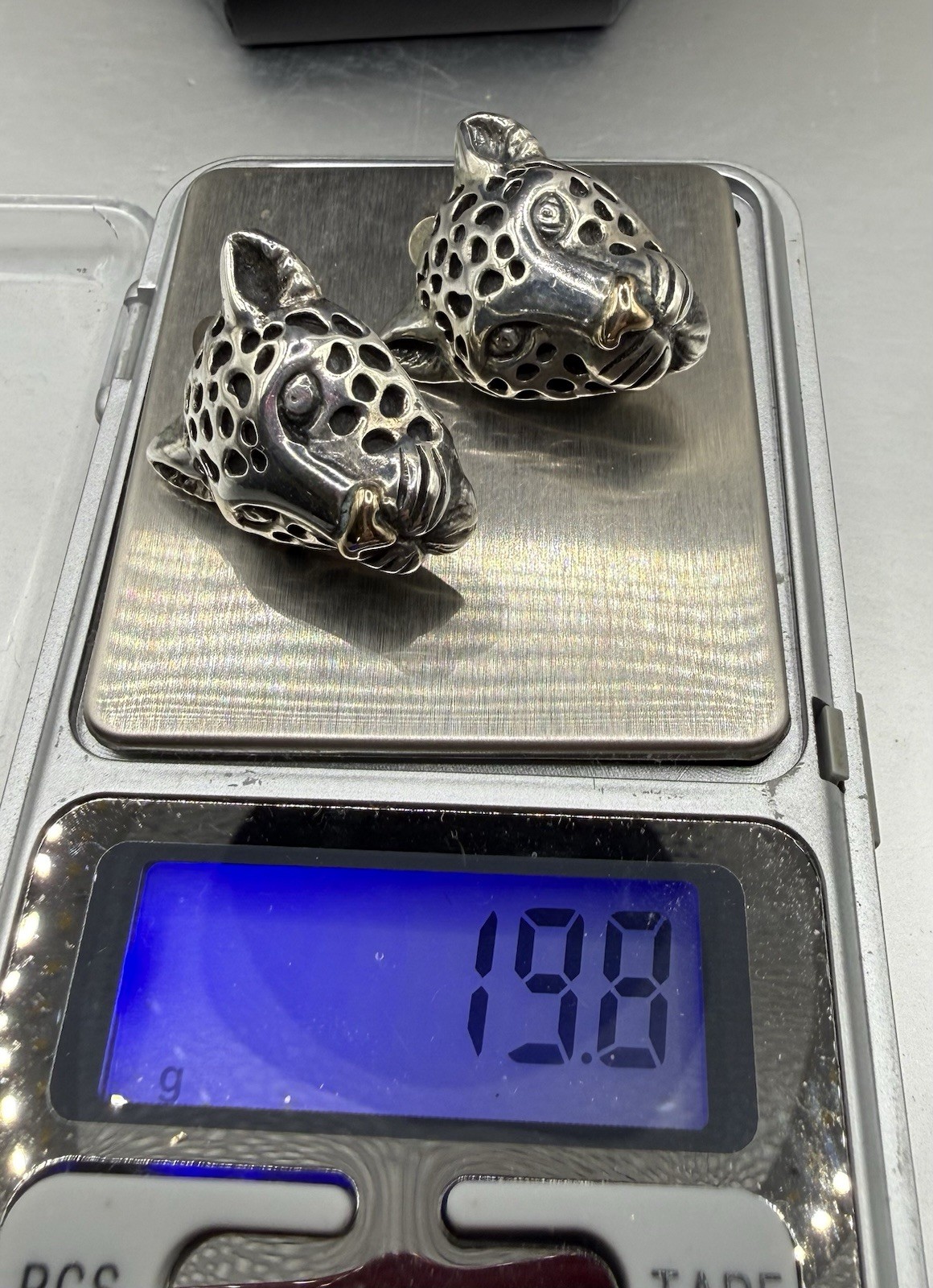 Dian Malouf Sterling Silver 925 & 14k Gold Leopard Head Clip on Earrings