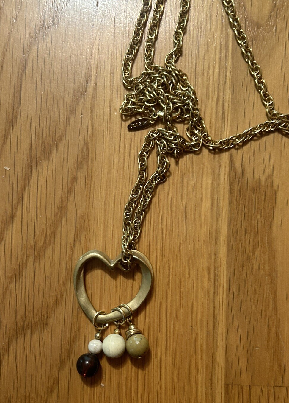 Signed Vintage White Stag necklace with heart pendant and beaded dangles. Nice!