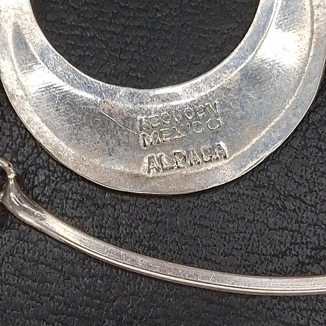 Vintage Alpaca MEXICO Cresent Moon Bib Necklace Abalone And White Enamel. 17.883