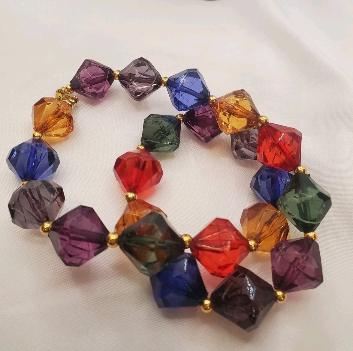 Vintage 1980s Retro Bicone Bead Mardi Gras Theme Chunky Necklace