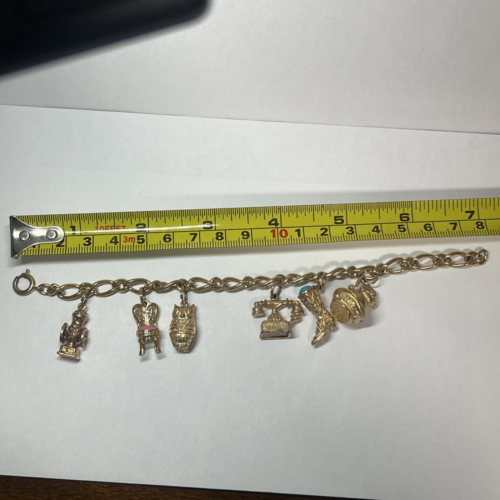 Vintage Charm Bracelet Chair Telephone Owl Boot Signed AVON Jewelry 7”