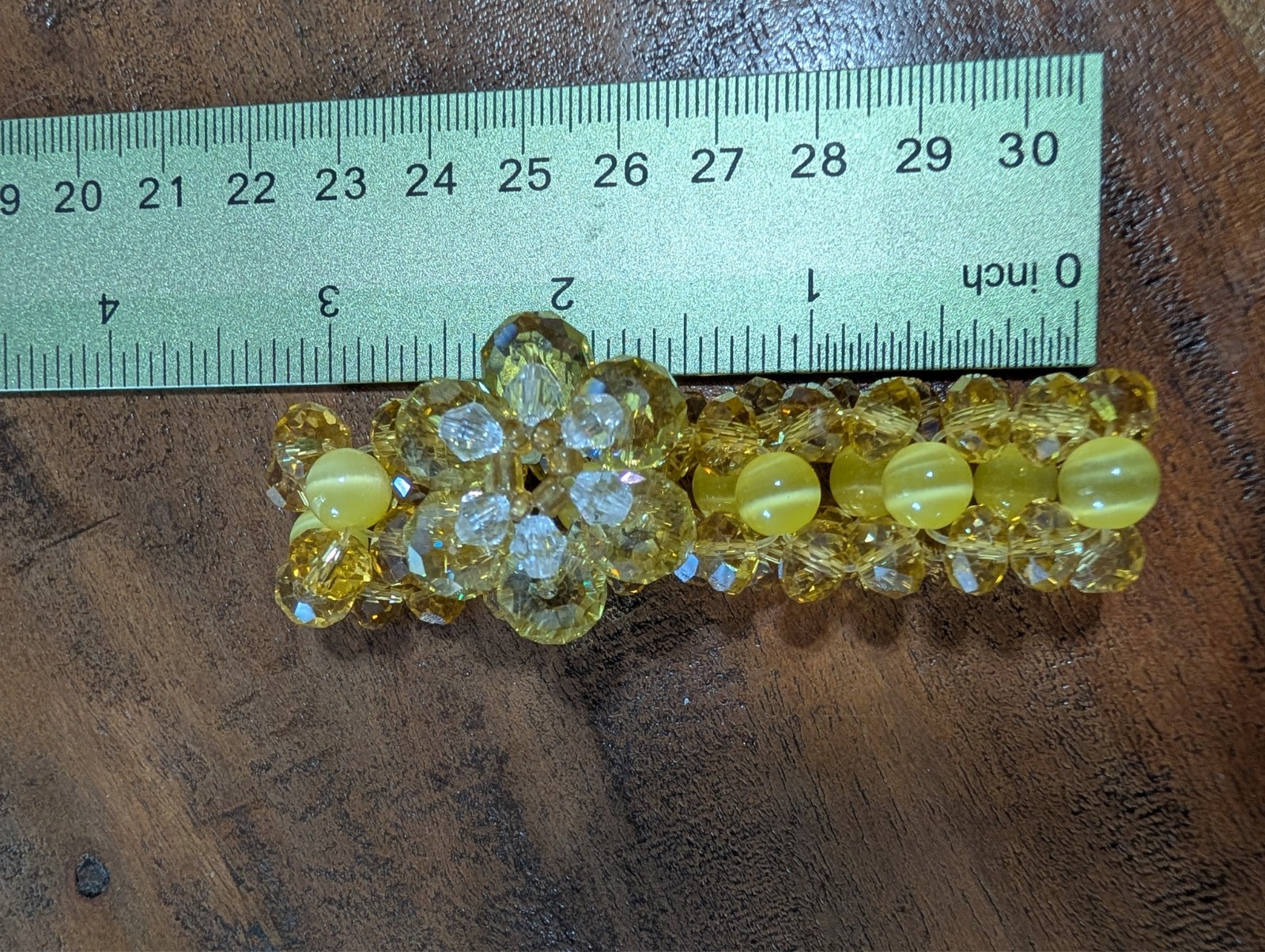 Handmade Yellow Crystal Beaded Stretch Bracelet Cat’s Eye Floral Statement Brace