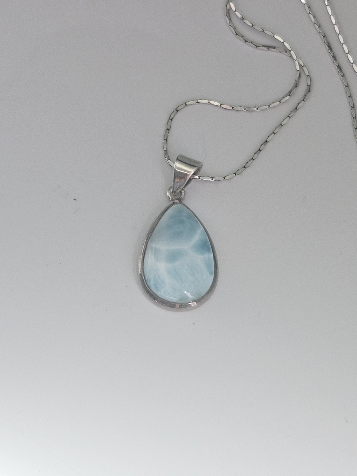Vintage 925 Sterling Silver Natural Larimar Pendant Necklace 16″