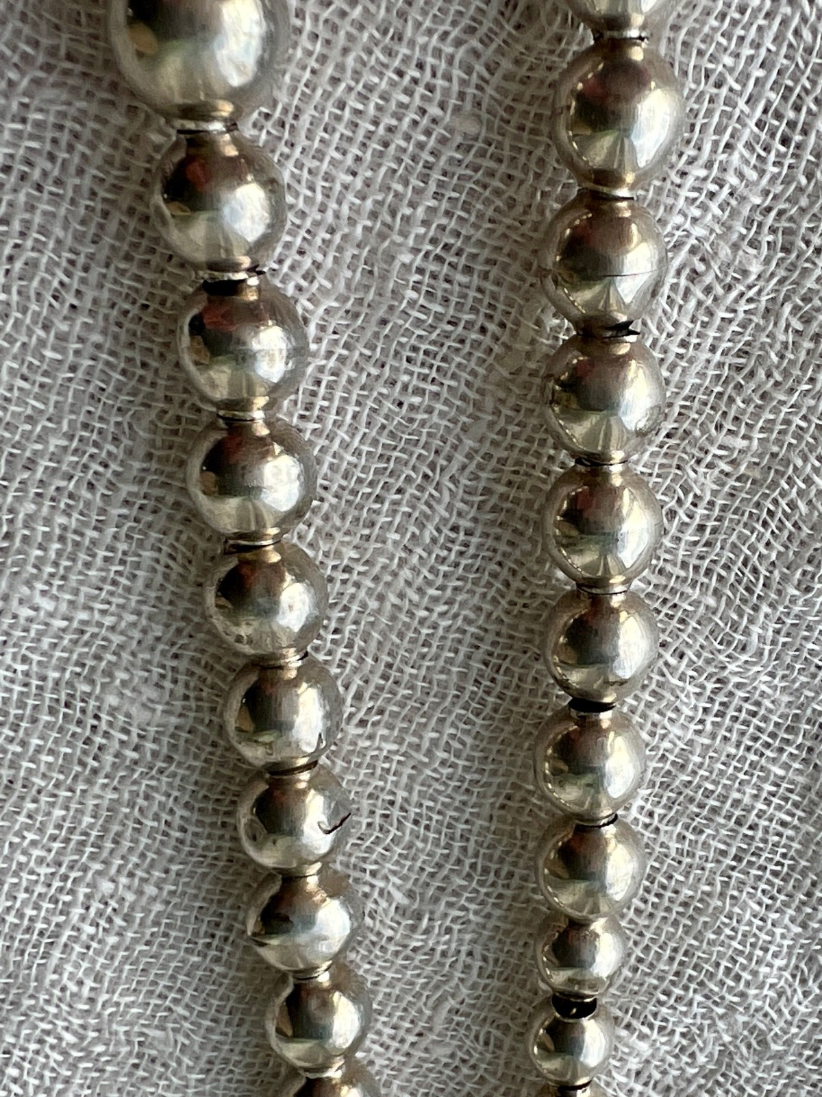 Vintage Iguala Mexico Sterling Silver Graduated Bead Necklace 925 ASA 16.5″