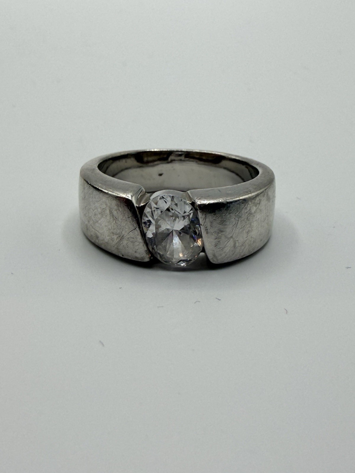 Sterling Silver Band With Tension Set CZ Modernist 925 Band size 8 US