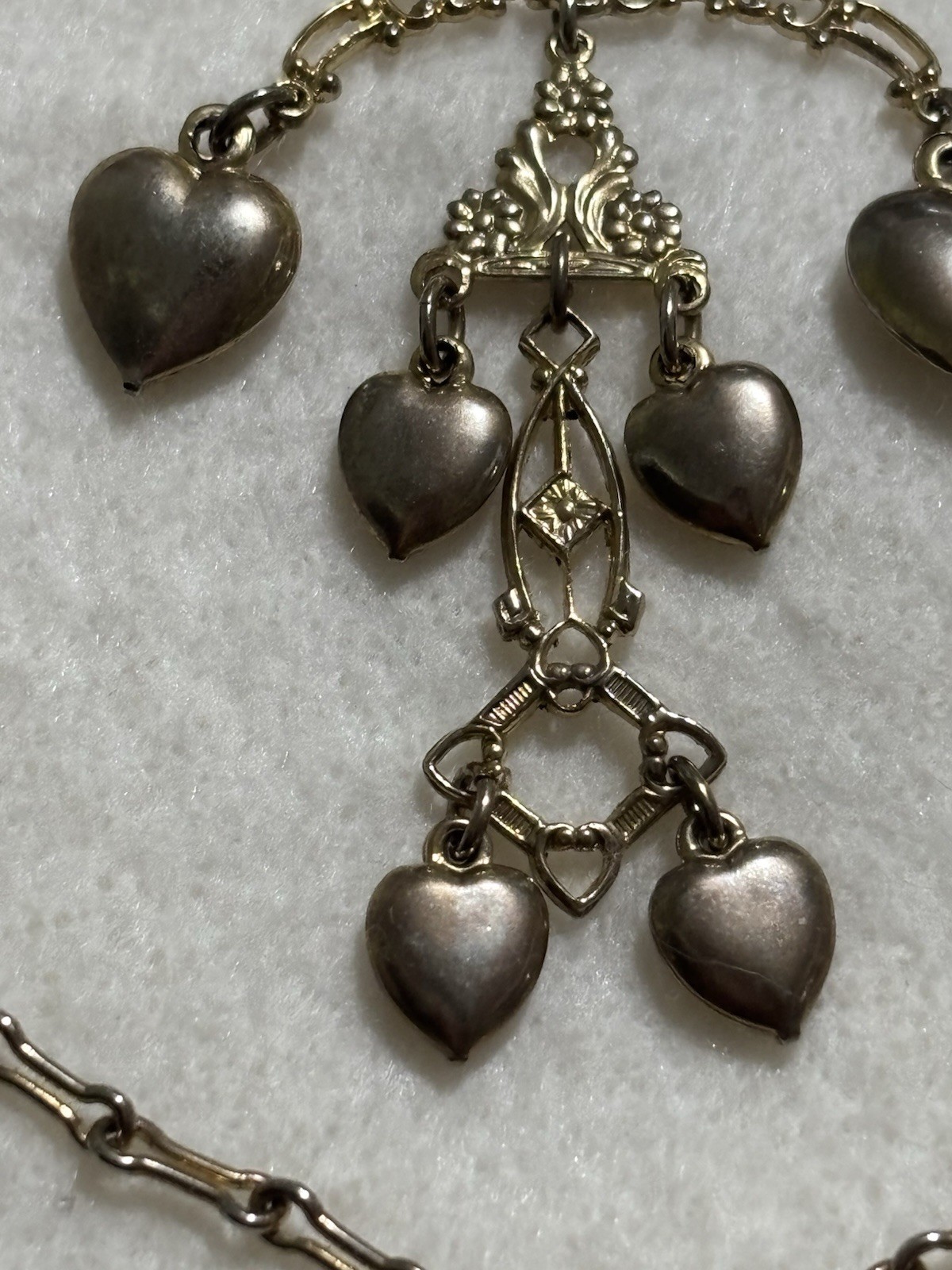 VTG Victorian Revival Heart Fringe Necklace Long 35” Statement Dangle Pendant