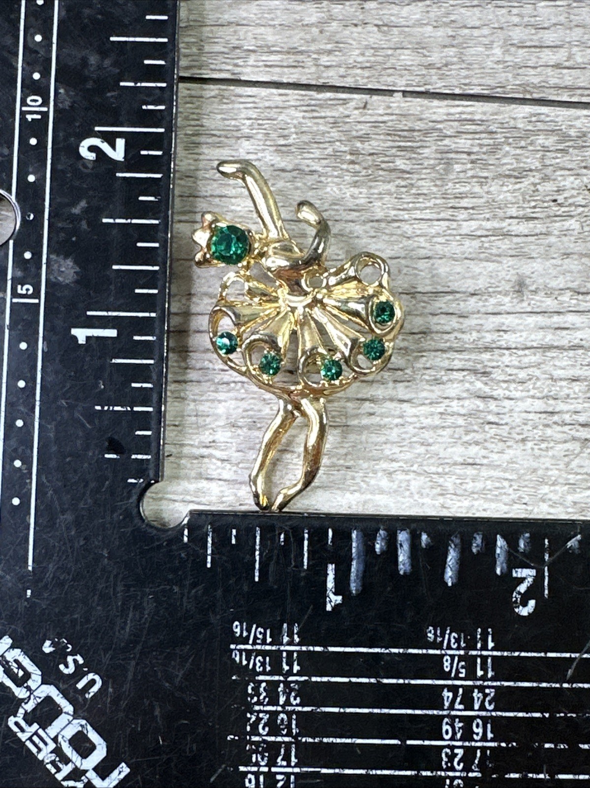 Unbranded Ballerina Brooch Gold Tone Dark Green Rhinestones