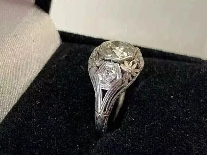 Vintage Art Deco Style Round Cut Lab Created Diamond 925 Silver Birthday Ring