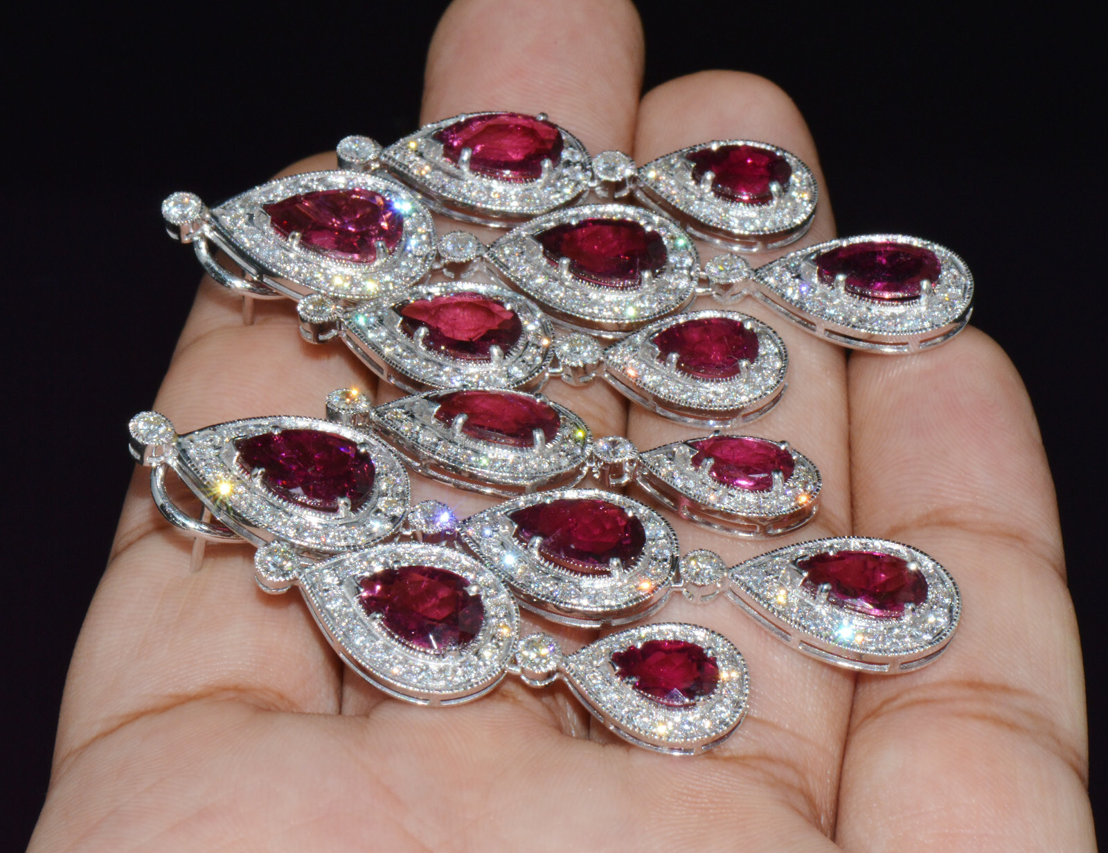 Certified Natural 23.53Cts Diamond Tourmaline 18K Solid Gold Chandelier Earrings
