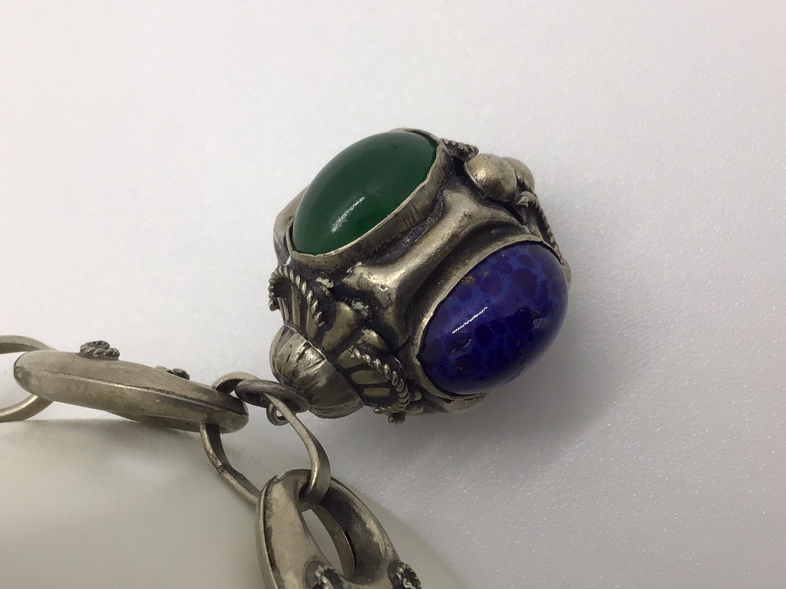 MCM VTG Etruscan Mediterranean Silver 800? Charm Bracelet 54g 8.5″ Turquoise