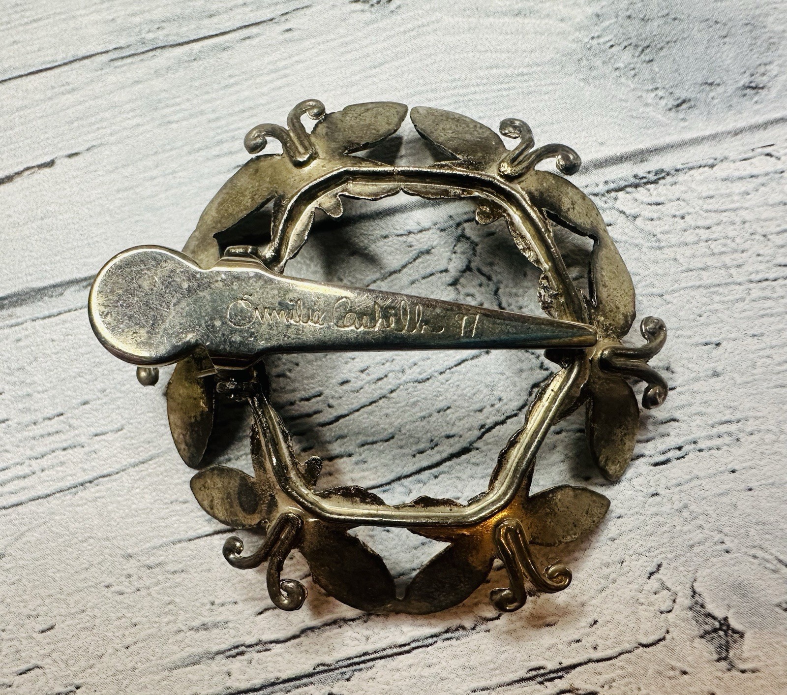 1997 Emilia Castillo Silver Plated Butterfly Circle Hair Pin Brooch 2″