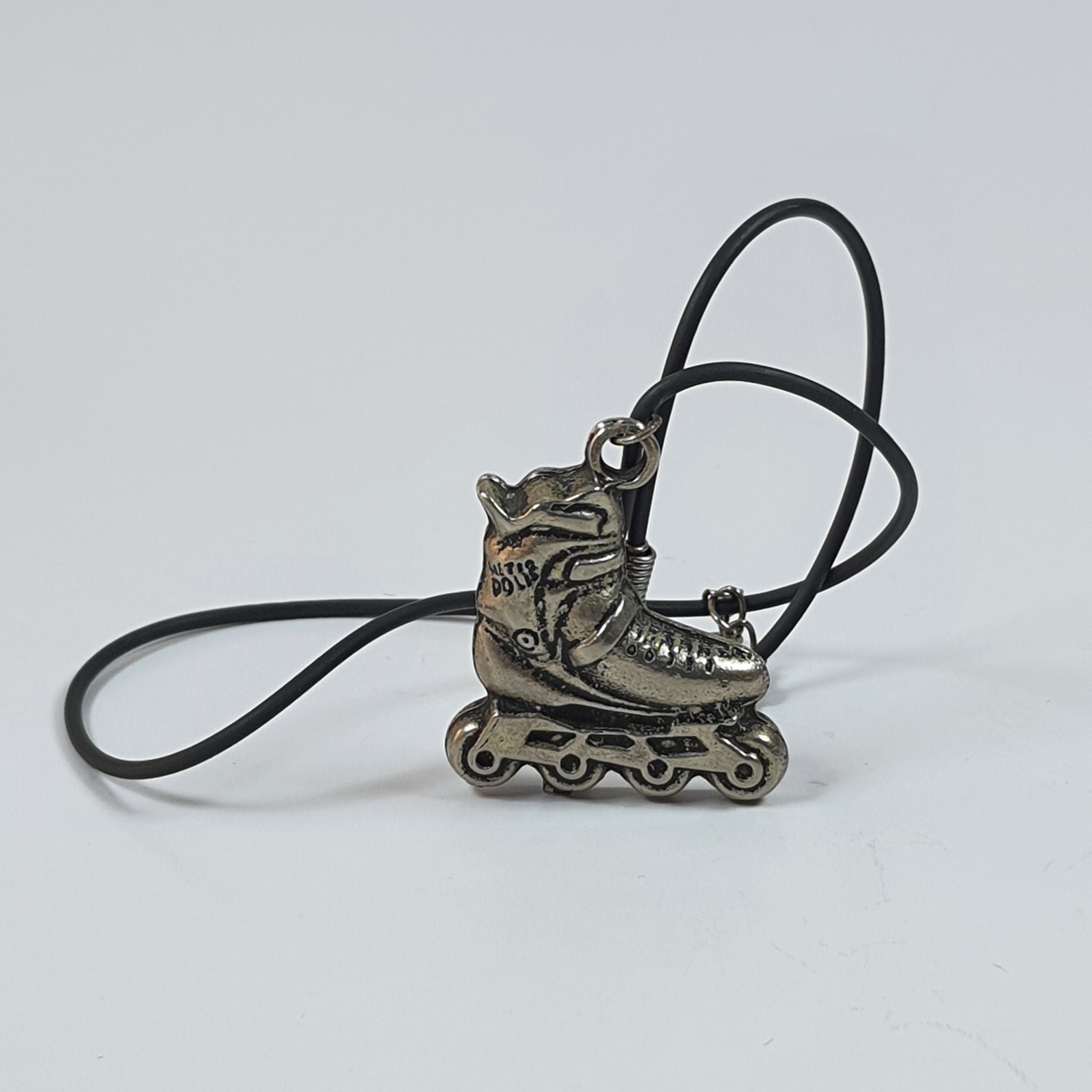 Unique Antique Style Signed Roller Blade Skate Charm Necklace Goth Grunge Jewelr