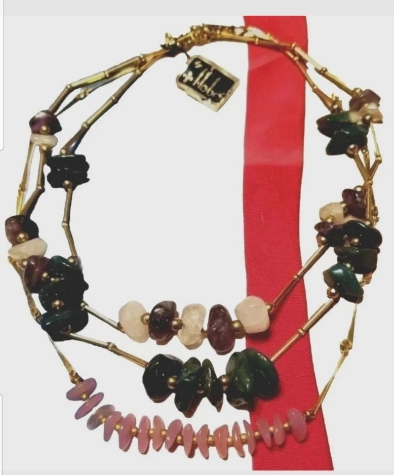 Hobe Necklaces,3 Original Tag, Gemstones, Amethyst 15″, Quartz, 17″ Pink, Green