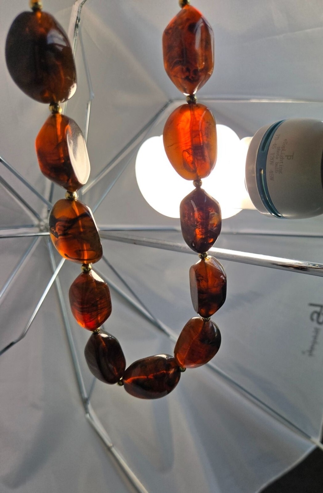 VTG Robert Rose Signed Chunky Faux Amber Bead Necklace Old Money