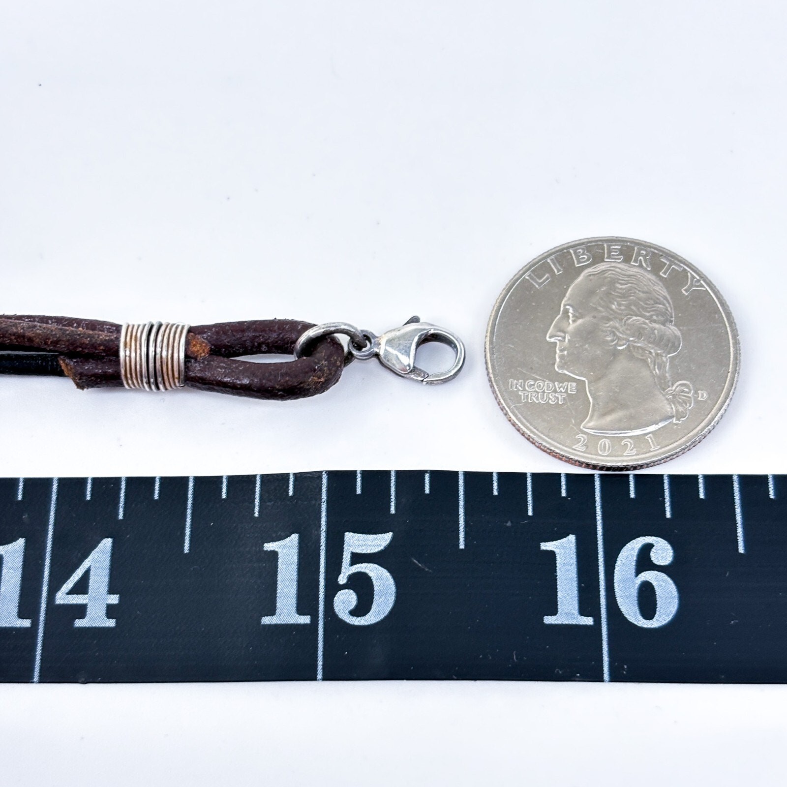 Vintage Sterling Silver Leather Cord Composite Turquoise Pendant Necklace 15.5″
