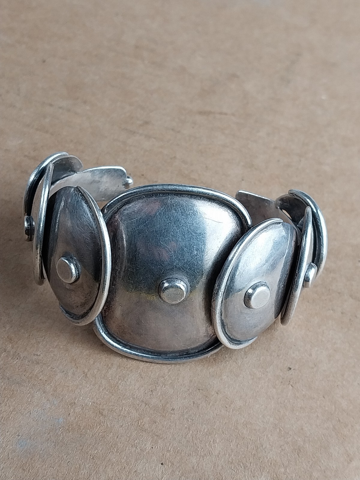 Vintage 1940s Taxco 980 Silver Modernist Mexican Silver Armadillo Cuff Bracelet