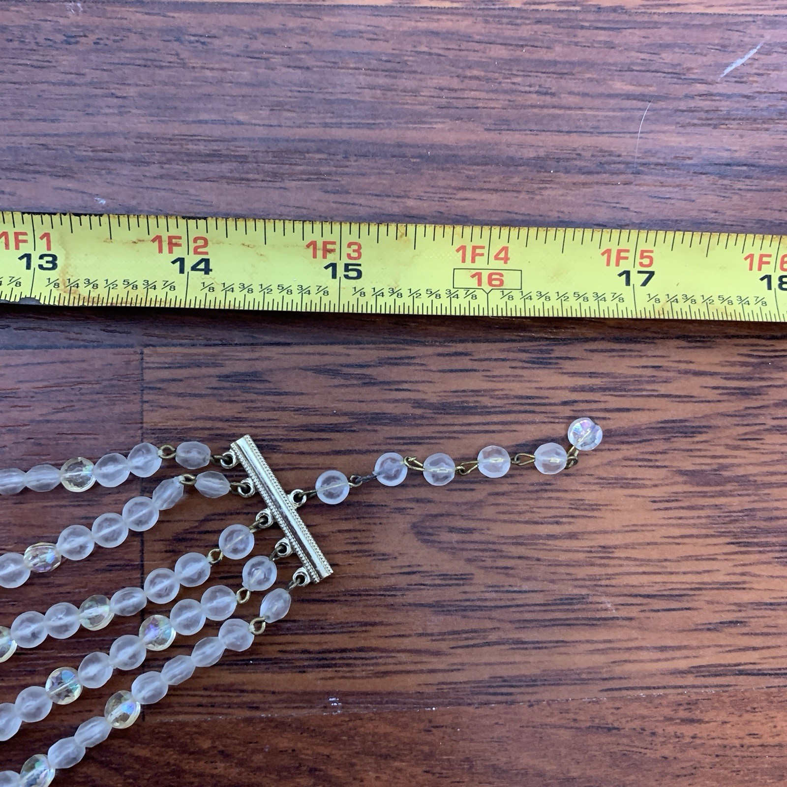 Vintage Germany Multi Strand Acrylic AB Bead Necklace Bib Fringe Choker