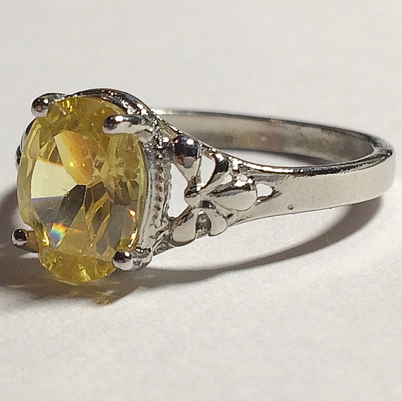 Sterling Silver Citrine Fleur de Lis Ring Size 7 Yellow CubicZirconia Simulated