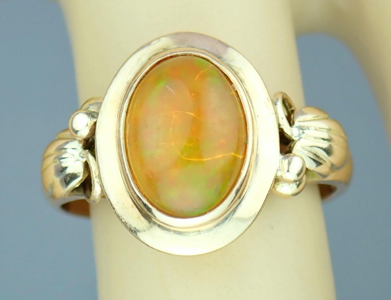 Glowing Antique Victorian Solid 14K Rose Gold Ethiopian Opal Grape Vine Ring S 5