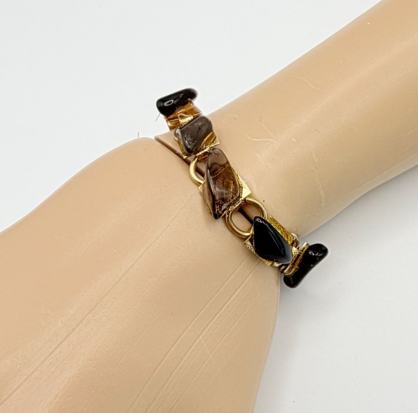 Vintage Gold Tone Chain Bracelet with Brown Stone Accents Boho Nature Retro