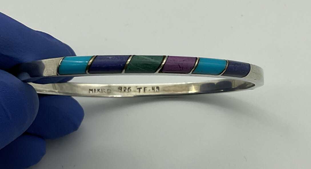 925 Bangle Locking Cuff With Purple And Blue Stones 7″