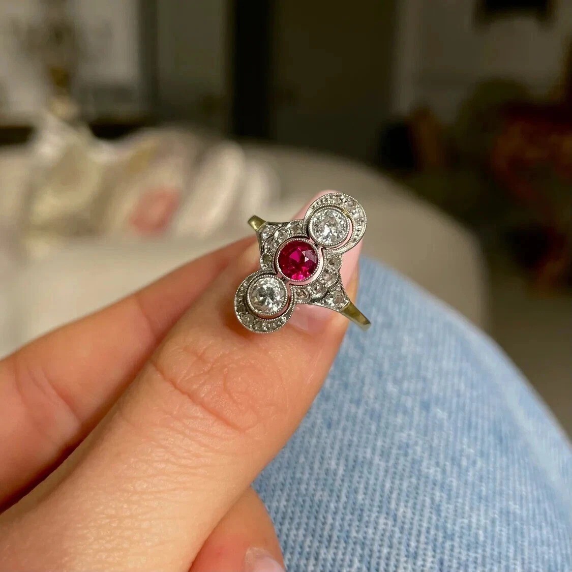 2.65Ct Art Deco Styled Lab Created Ruby Engagement Wedding 14K Gold Finish Ring