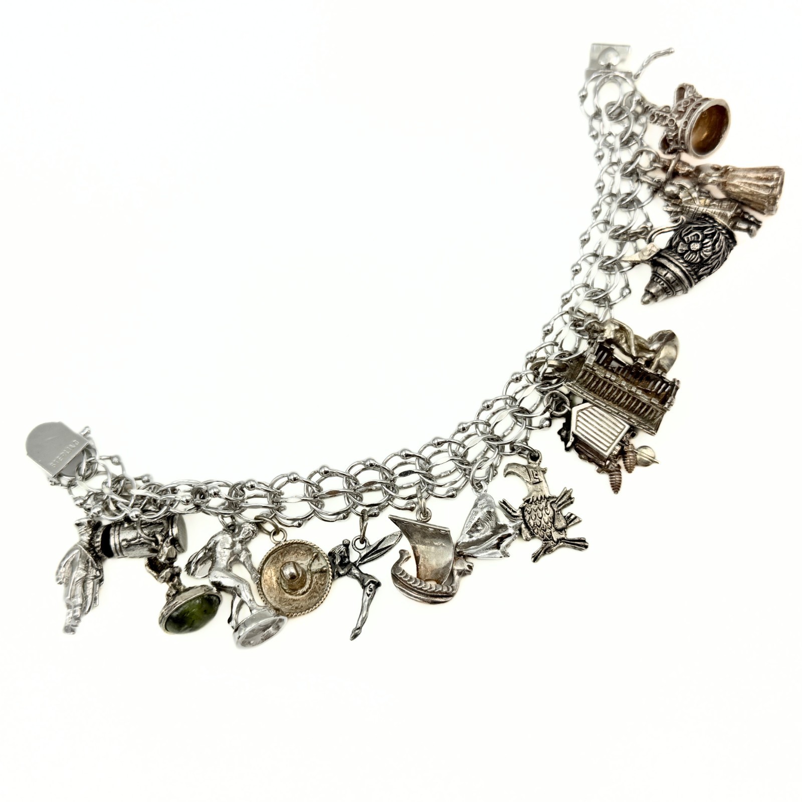 Amazing Marked Sterling Silver Lady Crown Charms Bracelet