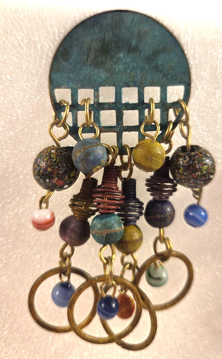 Vintage Boho Rustic Dangle Drop Post Earrings Mixed Metal Geometric Design