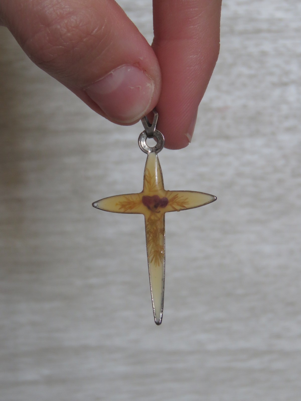 VTG Religious Resin Metal Dried Flowers Star Cross Necklace Pendant 1.5″