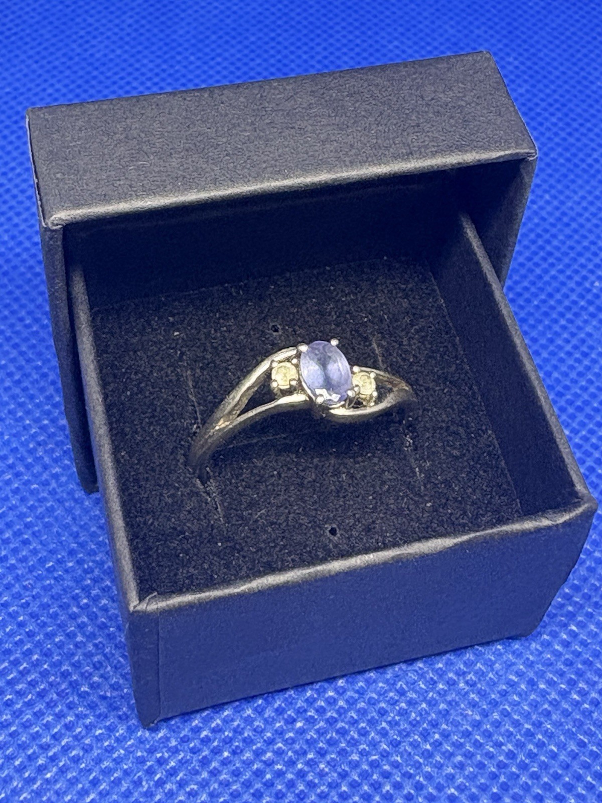 A45 Blue Purple Tanzanite 925 Sterling Silver Bypass Ring size 11 White Topaz