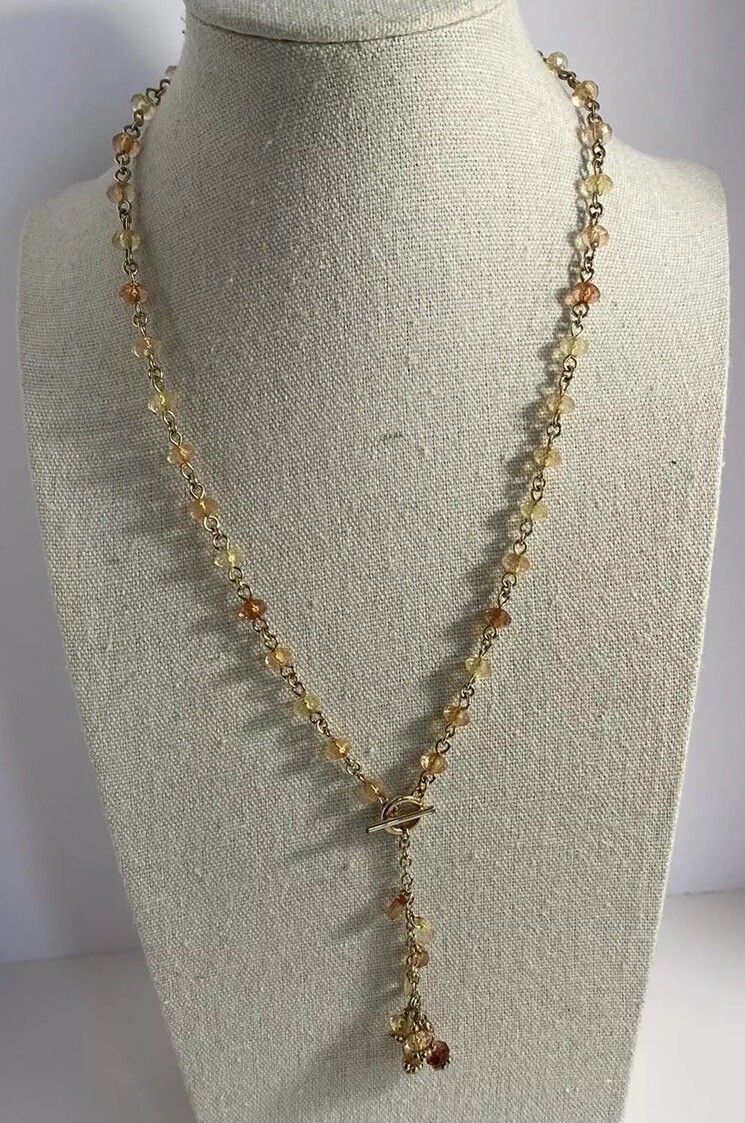 Vintage Avon Gold Tone Y-Drop Necklace Faceted Beads Toggle Closure 19”