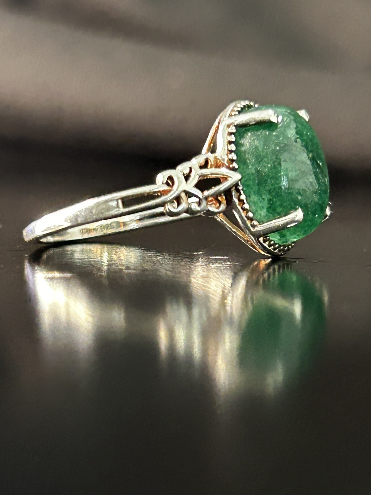 Vintage Ring Size 8 Silver 925 Green Aventurine Oval Gemstone Handmade