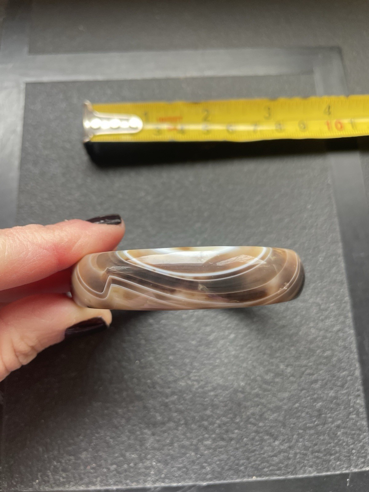 Vintage 1980’s Beautiful Polished Stone Bangle Bracelet In Marbled Brown & White