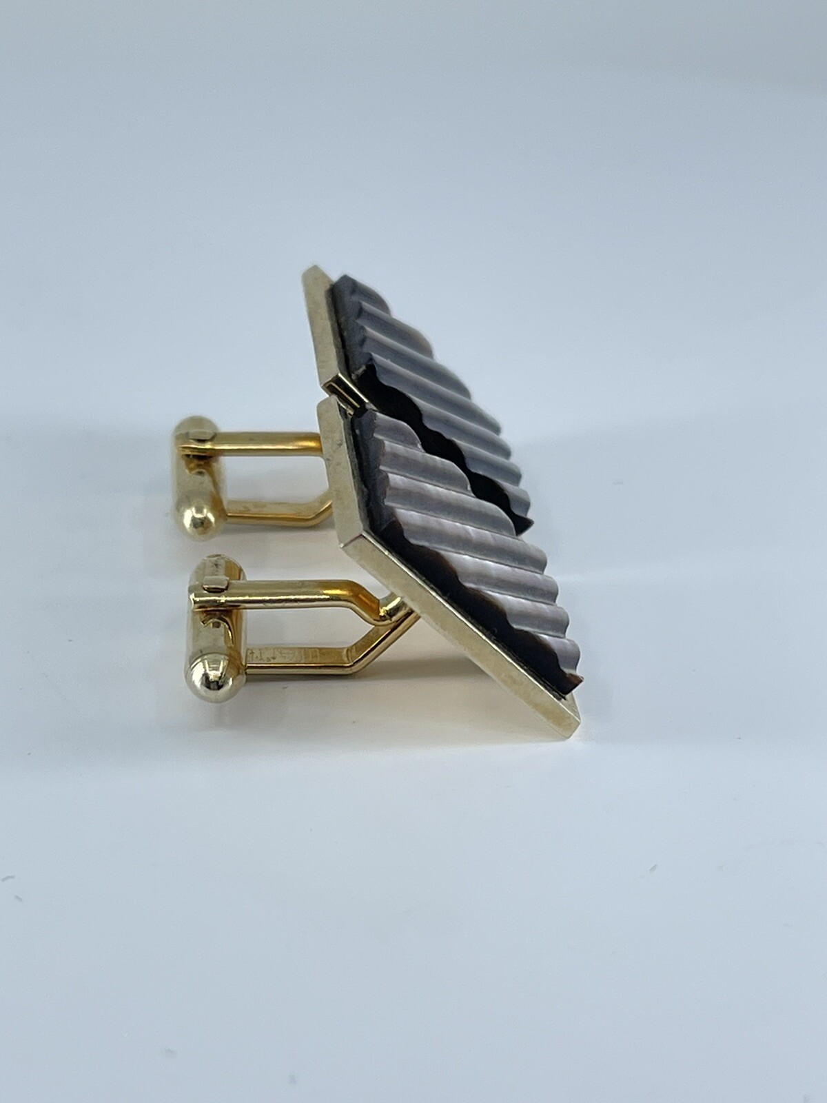 Swank Cufflinks Mother of Pearl square ribbed design bullet backs 1″