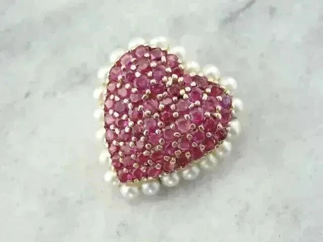 2Ct Round Lab Created Red Ruby Cluster Heart Brooch Pin 14k Yellow Gold Plated