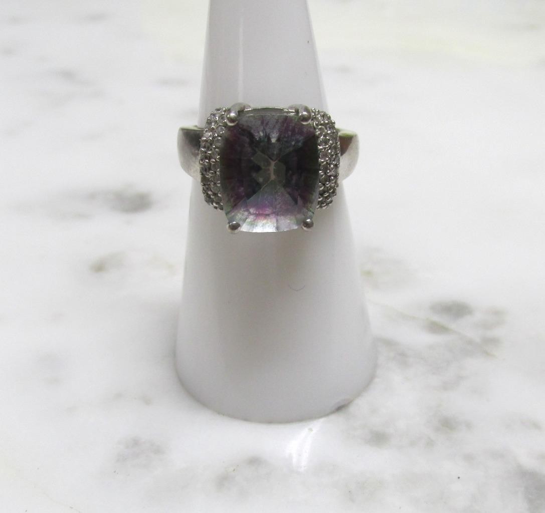 Mystic Topaz & Clear Stone Sterling Silver Cocktail Ring Sz 6.25 ~ 5.7g ~ 4-C347