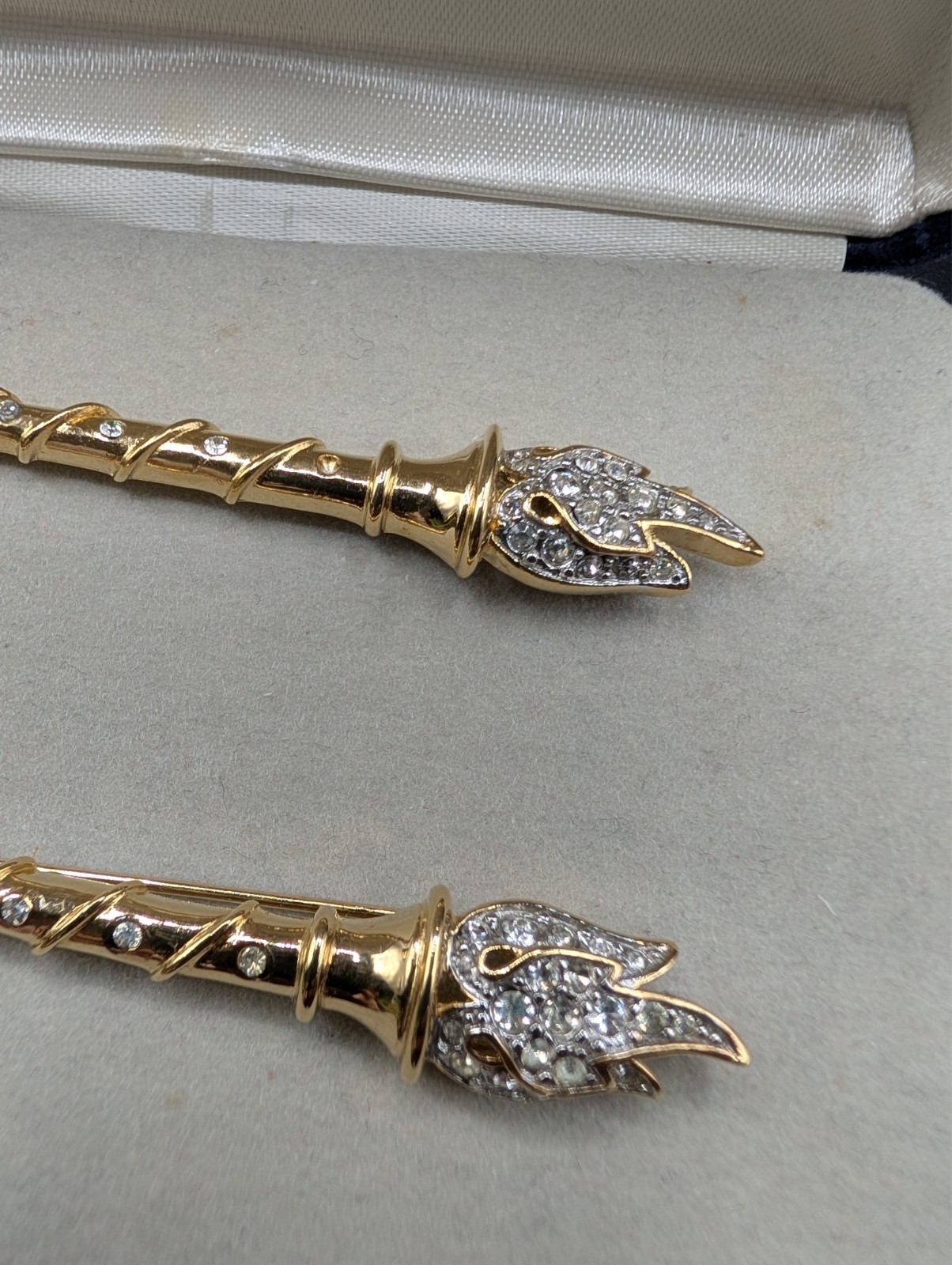 Vintage Trifari Collectibles Twin Torch Brooches Missing One Rhinestone
