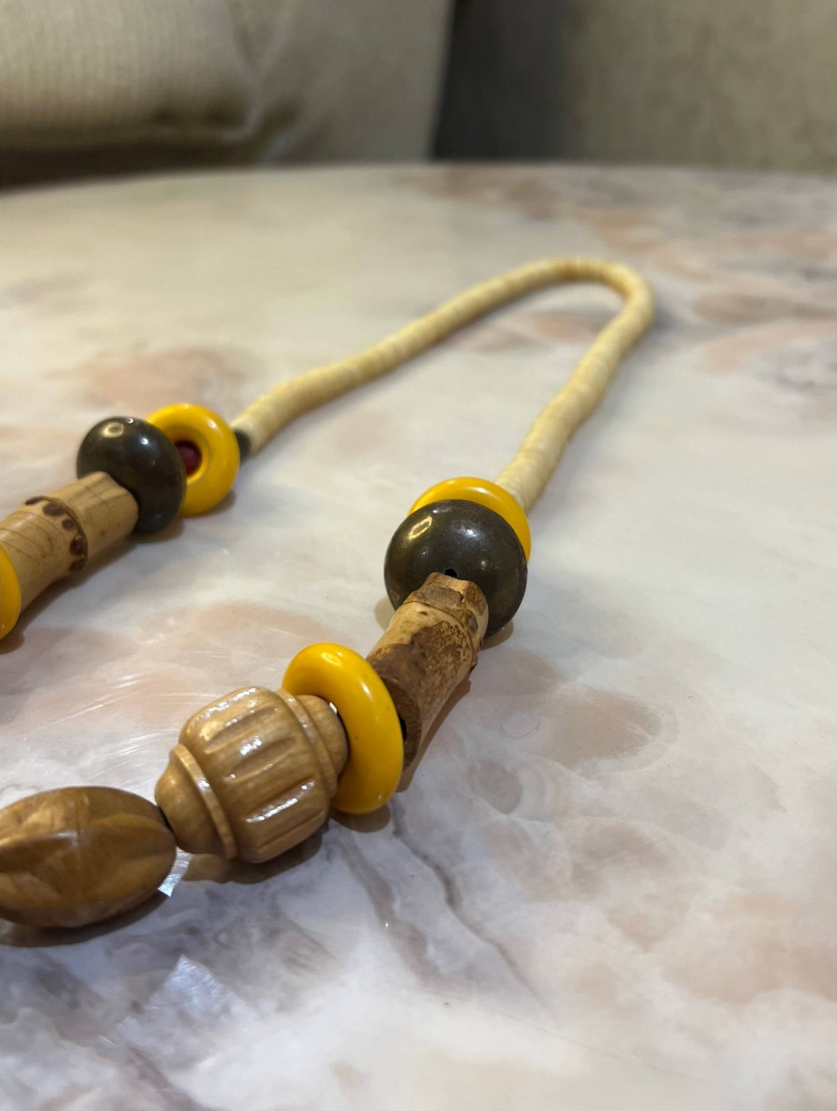 Vintage Handmade Wooden Bead Necklace Tribal Boho Ethnic Statement Jewelry