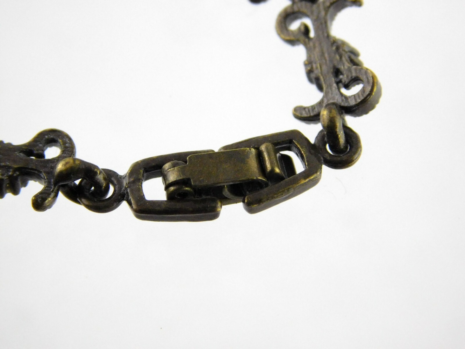 Vintage Bronze Tone and Rhinestone Bracelet Snap Clasp Floral Design Unbranded