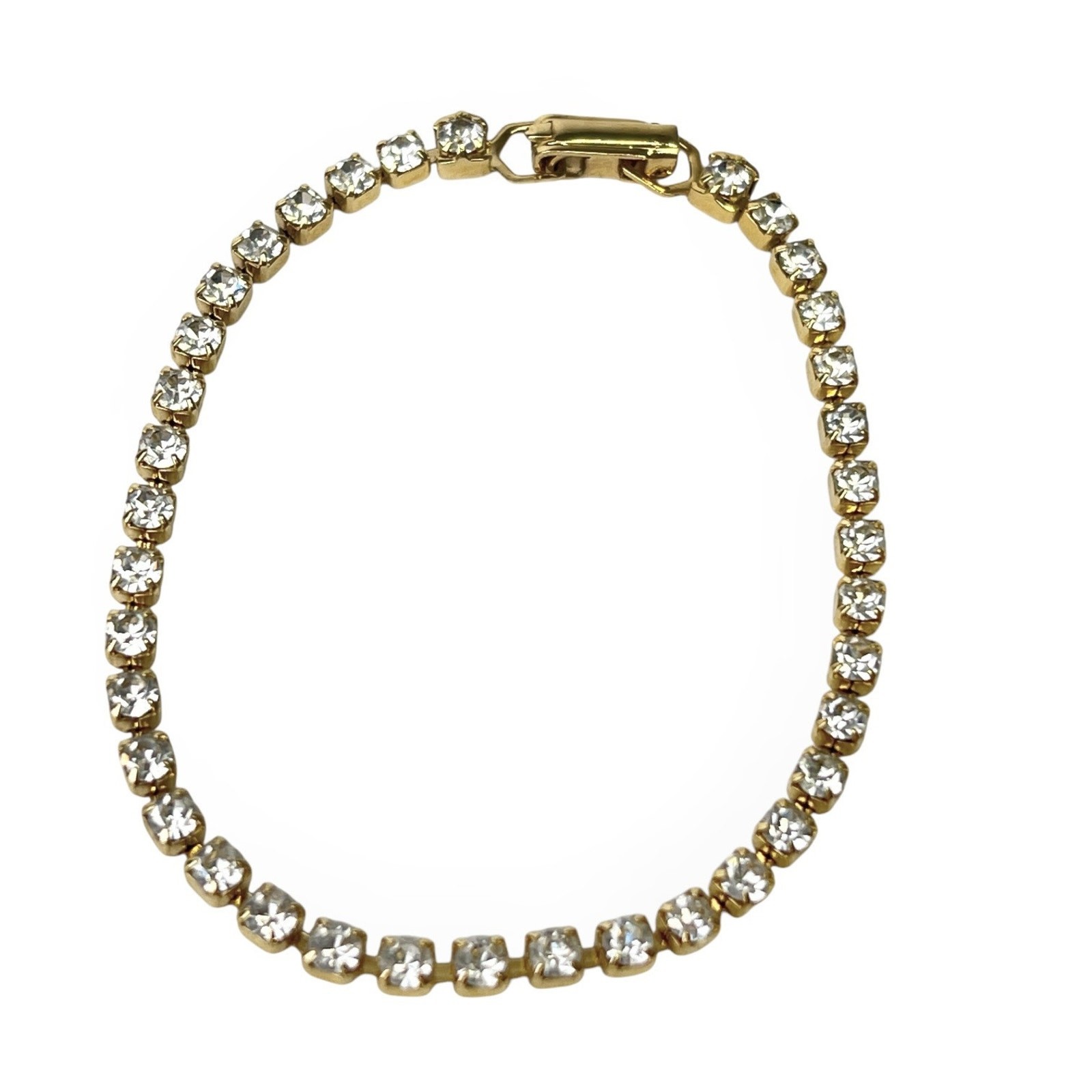 Tennis Bracelet Rhinestones Clear Bright Sparkly Gold Tone Classic Core Vintage