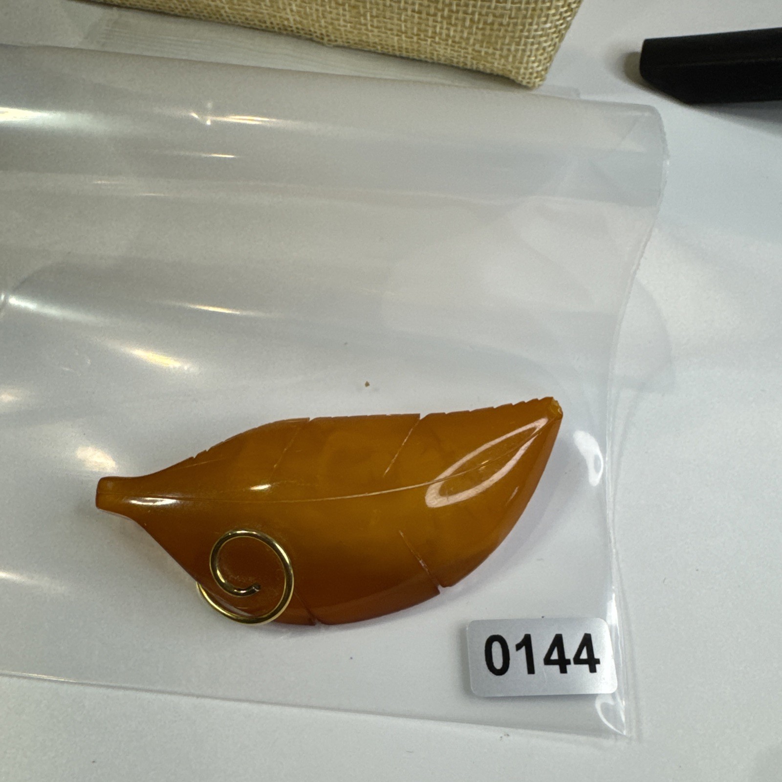 Rare Lovely Vintage Natural Amber Twig Leaf Brooch Pin