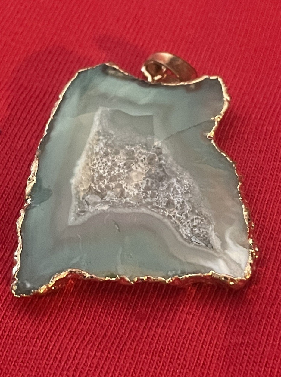 Green Slice Geode Agate Pendant Setting-Handmade (1)