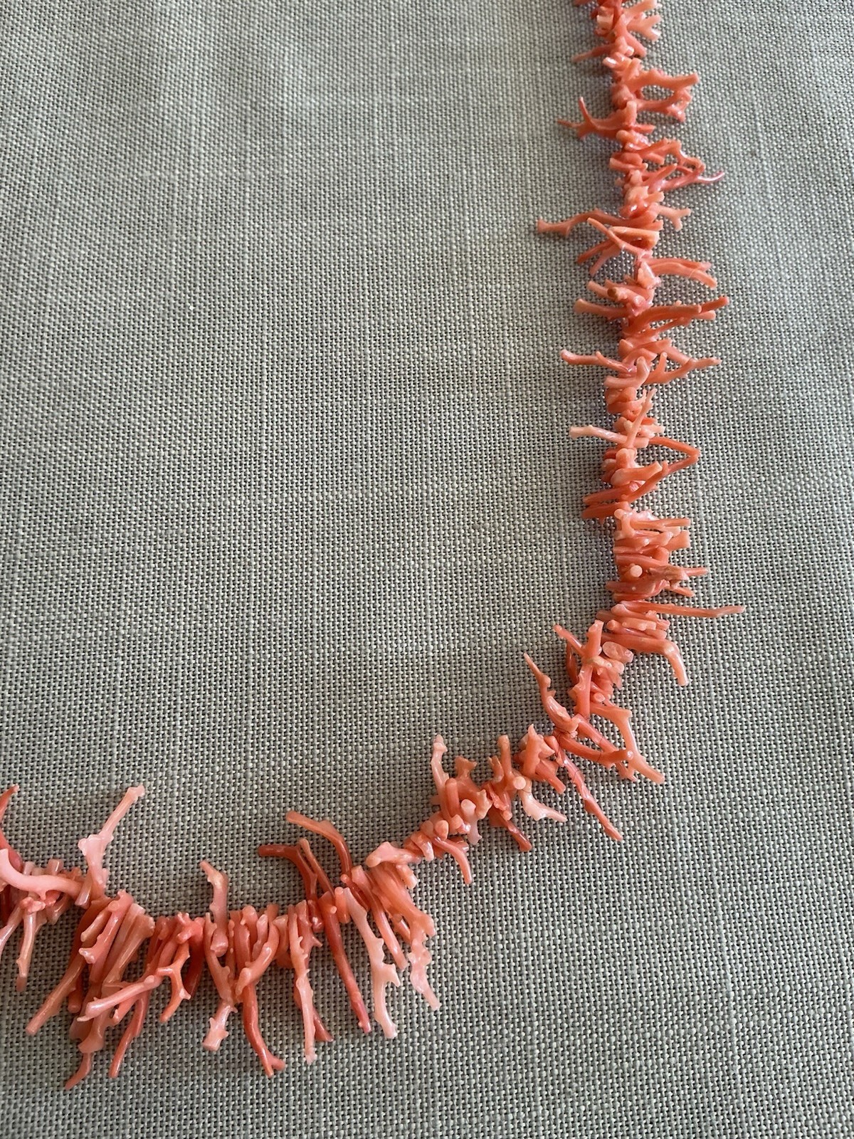 Vintage Undyed Salmon Pink Fine Branch Coral Necklace Fish Hook Clasp 24” Long
